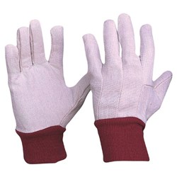 Cotton Drill Red Knit Wrist Gloves Ladies Size