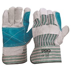 Green & Grey Striped Cotton / Leather Gloves Large