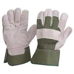 Green Cotton / Leather Gloves Large