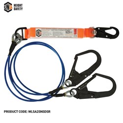 Elite Double Leg Shock Absorbing 2M Wire Rope Lanyard with Hardware SN & SD X2