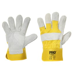 Yellow/Grey Leather Gloves Large