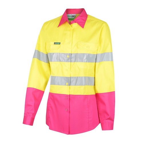 Hi Vis Women's 2 Tone Lightweight Taped Shirt Yellow/Pink 12