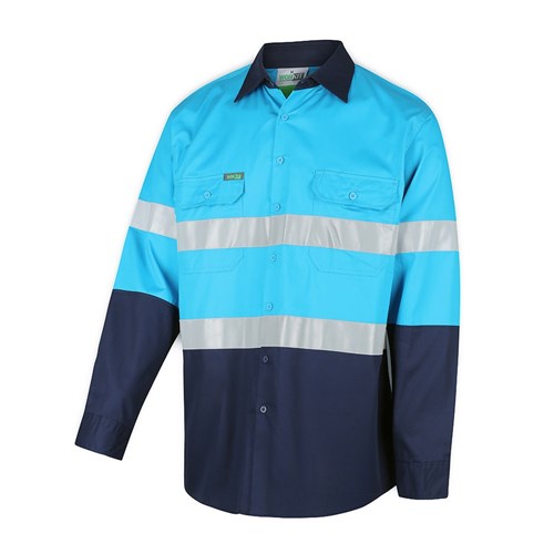 Hi Vis Lightweight Long Sleeve Taped Shirt Sky Blue/Navy Xxs