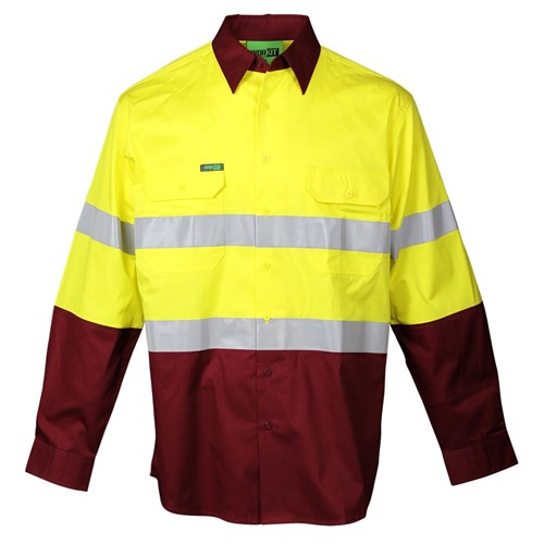 Hi Vis Lightweight Long Sleeve Taped Shirt Yellow/Maroon 6XL