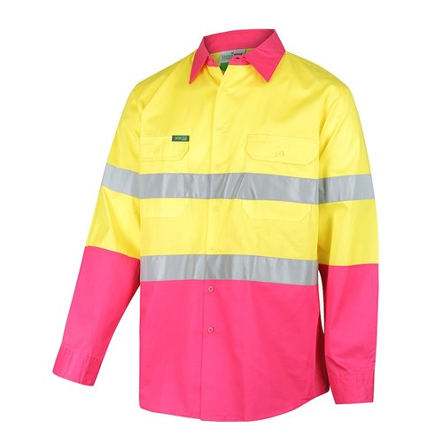Hi Vis Lightweight Long Sleeve Taped Shirt Yellow/Pink 4Xl
