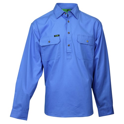 Lightweight Half Closed Country Shirt Azure Blue 6Xl
