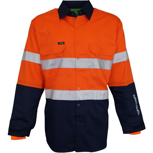 Hi Vis Armadura Cut Protection Long Sleeve Taped Shirt Orange/Navy Xl