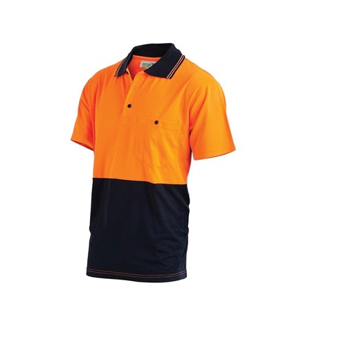 Short Sleeve Poly Cotton Polo Shirt - Two Tone Orange/Navy 2Xl