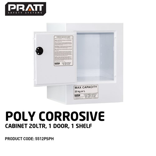 Corrosive Substance Storage Cabinet: Polypropylene - 20L - 1 Door - 1 Shelf