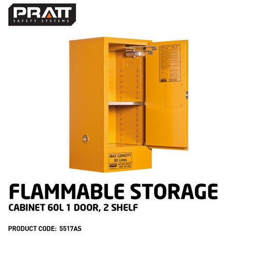 Flammable Liquid Storage Cabinet: 60L - 1 Door - 2 Shelves