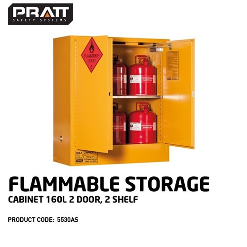 FLAMMABLE LIQUID STORAGE CABINET: 160L - 2 DOORS - 2 SHELVES