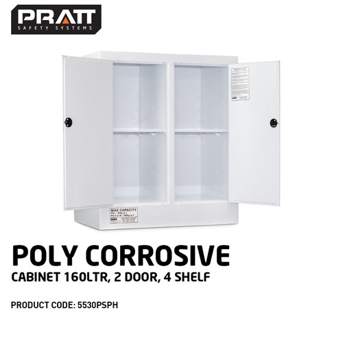 CORROSIVE SUBSTANCE STORAGE CABINET: POLYPROPYLENE - 160L - 2 DOORS - 4 SHELVES