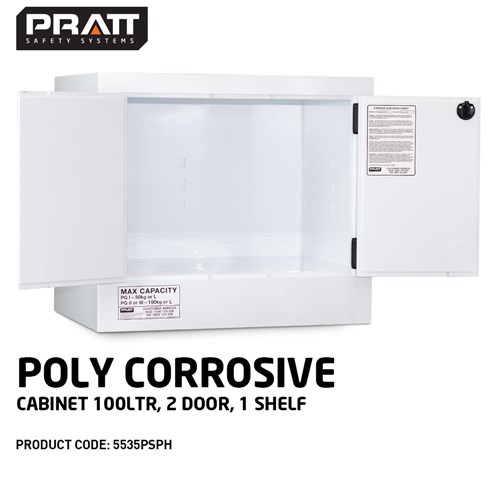 CORROSIVE SUBSTANCE STORAGE CABINET: POLYPROPYLENE - 100L - 2 DOORS - 1 SHELF