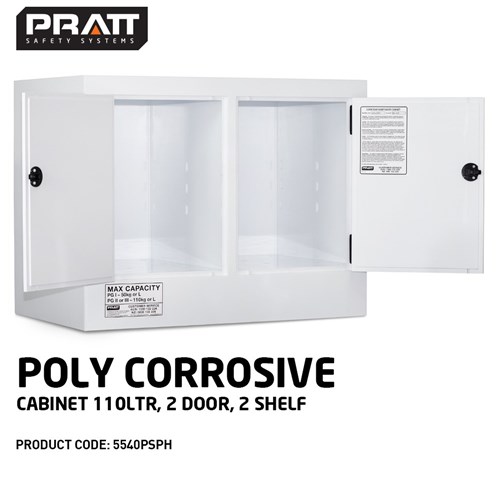 Corrosive Substance Storage Cabinet: Polypropylene - 110L - 2 Doors - 2 Shelves