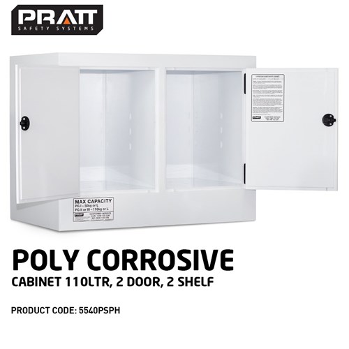 CORROSIVE SUBSTANCE STORAGE CABINET: POLYPROPYLENE - 110L - 2 DOORS - 2 SHELVES