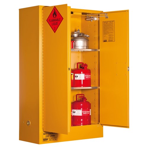 FLAMMABLE LIQUID STORAGE CABINET: 250L - 2 DOORS - 3 SHELVES