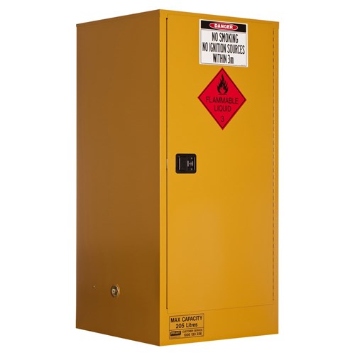 FLAMMABLE STORAGE CABINET 205L - 1 DOOR, ROLLER SET SHELF