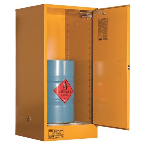 FLAMMABLE STORAGE CABINET 205L - 1 DOOR, ROLLER SET SHELF