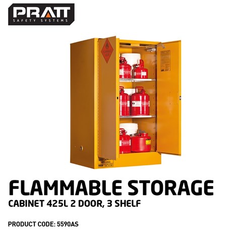 FLAMMABLE LIQUID STORAGE CABINET: 425L - 2 DOORS - 3 SHELVES