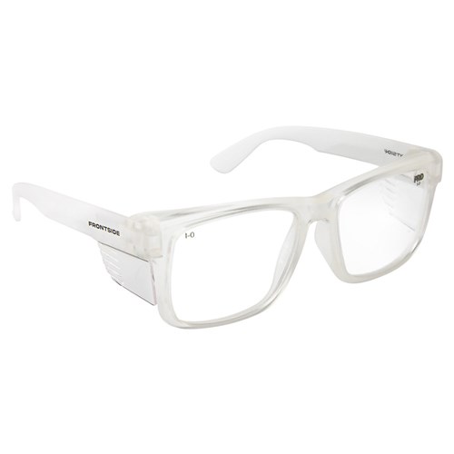SAFETY GLASSES FRONTSIDE CLEAR LENS WITH CLEAR FRAME