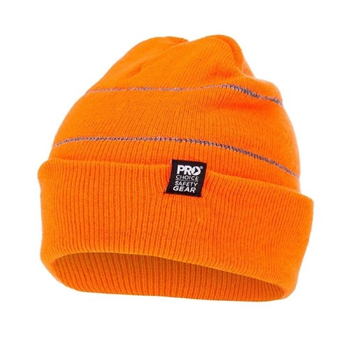 Hi Vis Orange Beanie With Retro-Reflective Stripes