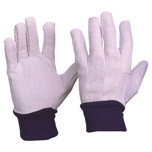 Cotton Drill Blue Knit Wrist Gloves Men'S Size