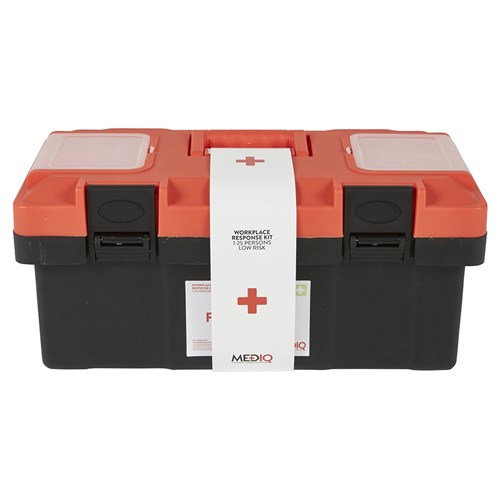 ESSENTIAL WORKPLACE RESPONSE FIRST AID KIT IN PLASTIC TACKLE BOX