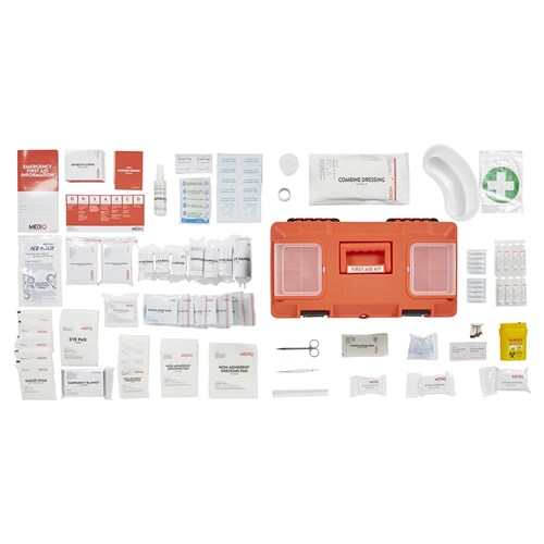 ESSENTIAL WORKPLACE RESPONSE FIRST AID KIT IN PLASTIC TACKLE BOX