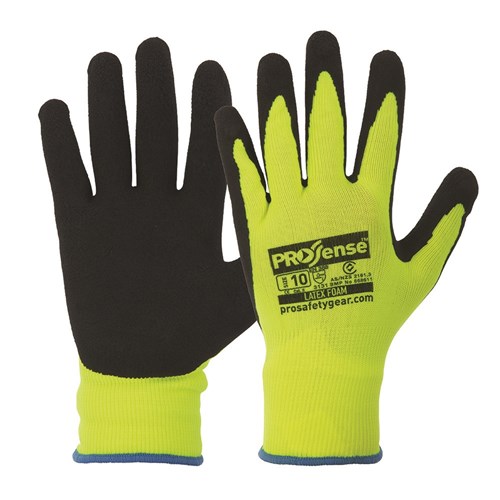 Prosense Lfn Hi Vis Yellow Latex Foam Gloves Size 7