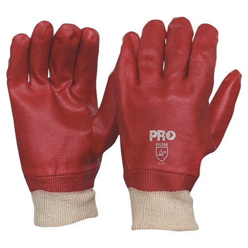 27Cm Red Pvc / Knit Wrist Gloves Large