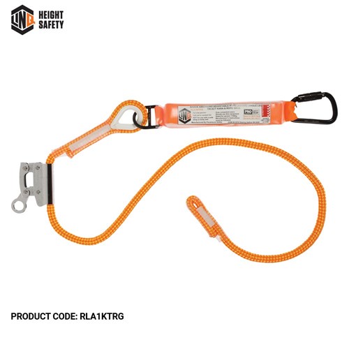 Single Leg 2M Shock Absorb Adjustable Rope Lanyard with Hardware KS & RG