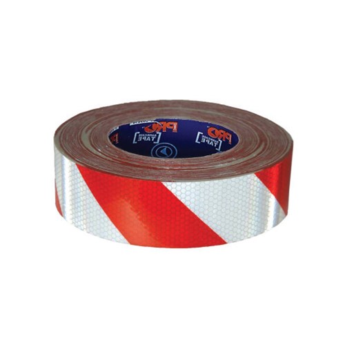 Self Adhesive Reflective Hazard Tape Red & White. 50m x 50mm